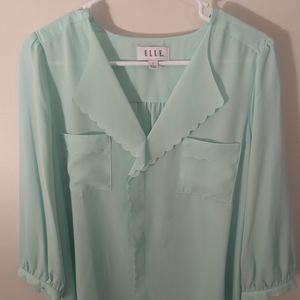 Elle Mint Green Chiffon Scalloped Blous